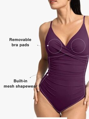 Shapewear Ruched Cross-Front Sculpting One-Piece Swimsuit  built in Shapewear